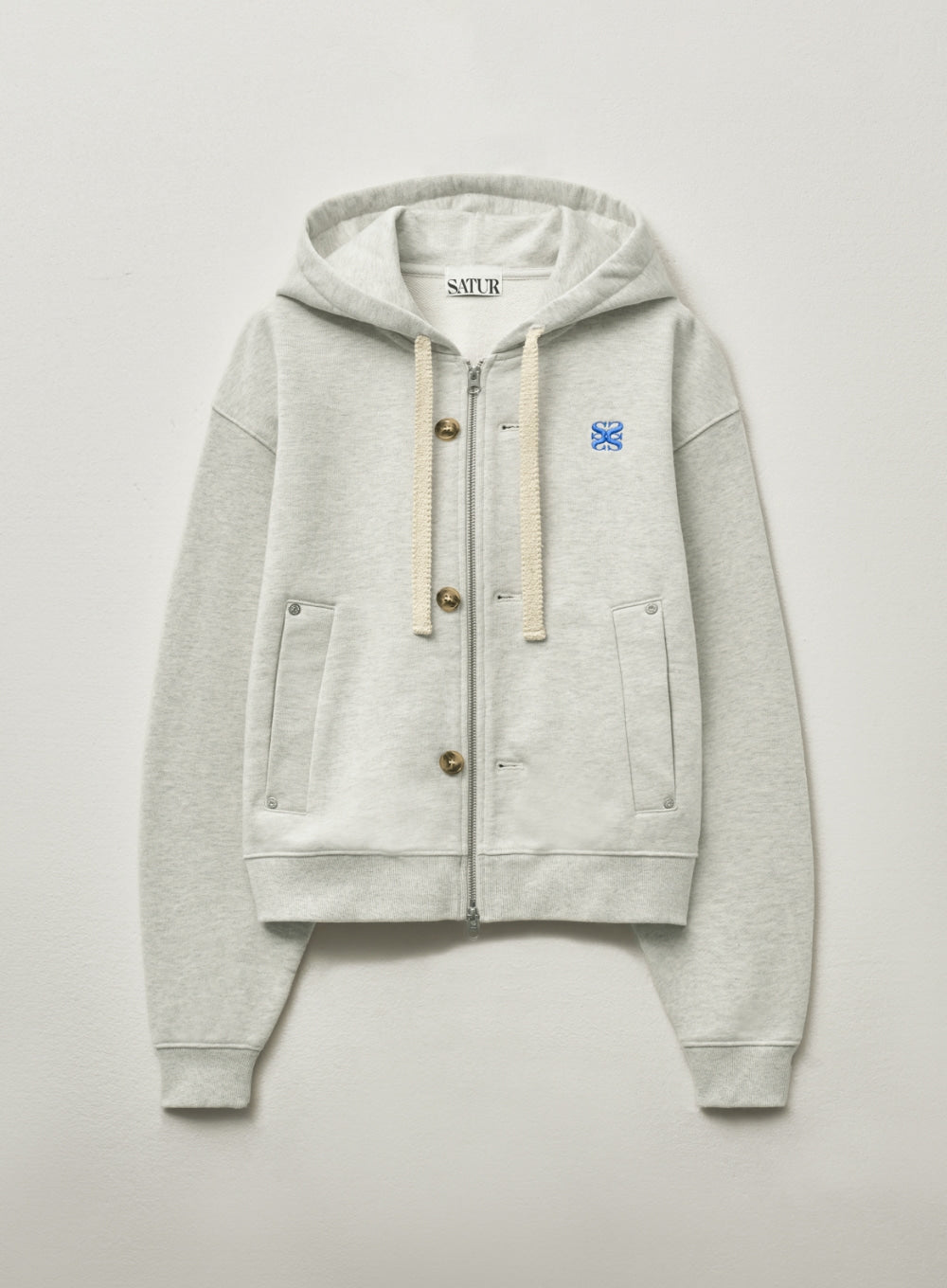 [satur] (W) Teo Cotton All Day Hood Zip-up - Art Blue