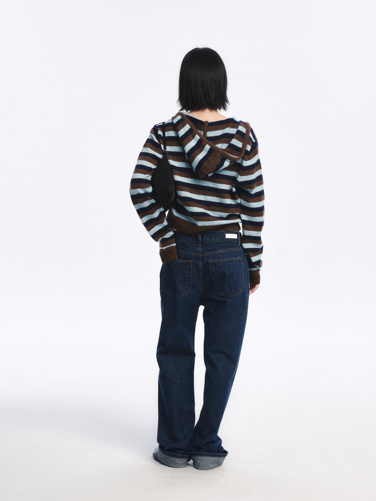 Low Classic Striped Zip-Up Hoodie Sweater Brown