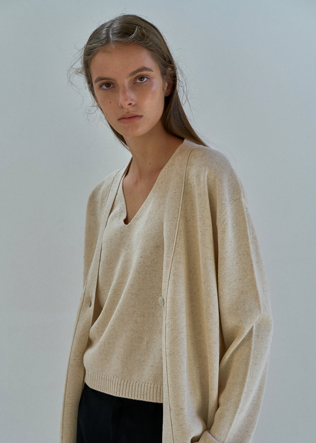Nothing Written One button paper cardigan (Oatmeal)