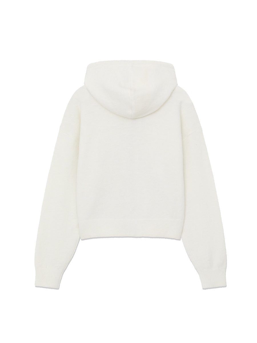 GLOWNY G Wool Knit Zip-Up Hoodie (White)