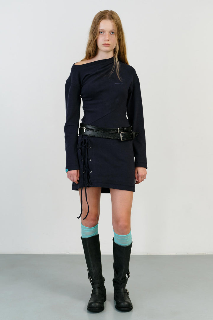 Instantfunk Twisted Lace Up Mini Dress - Navy
