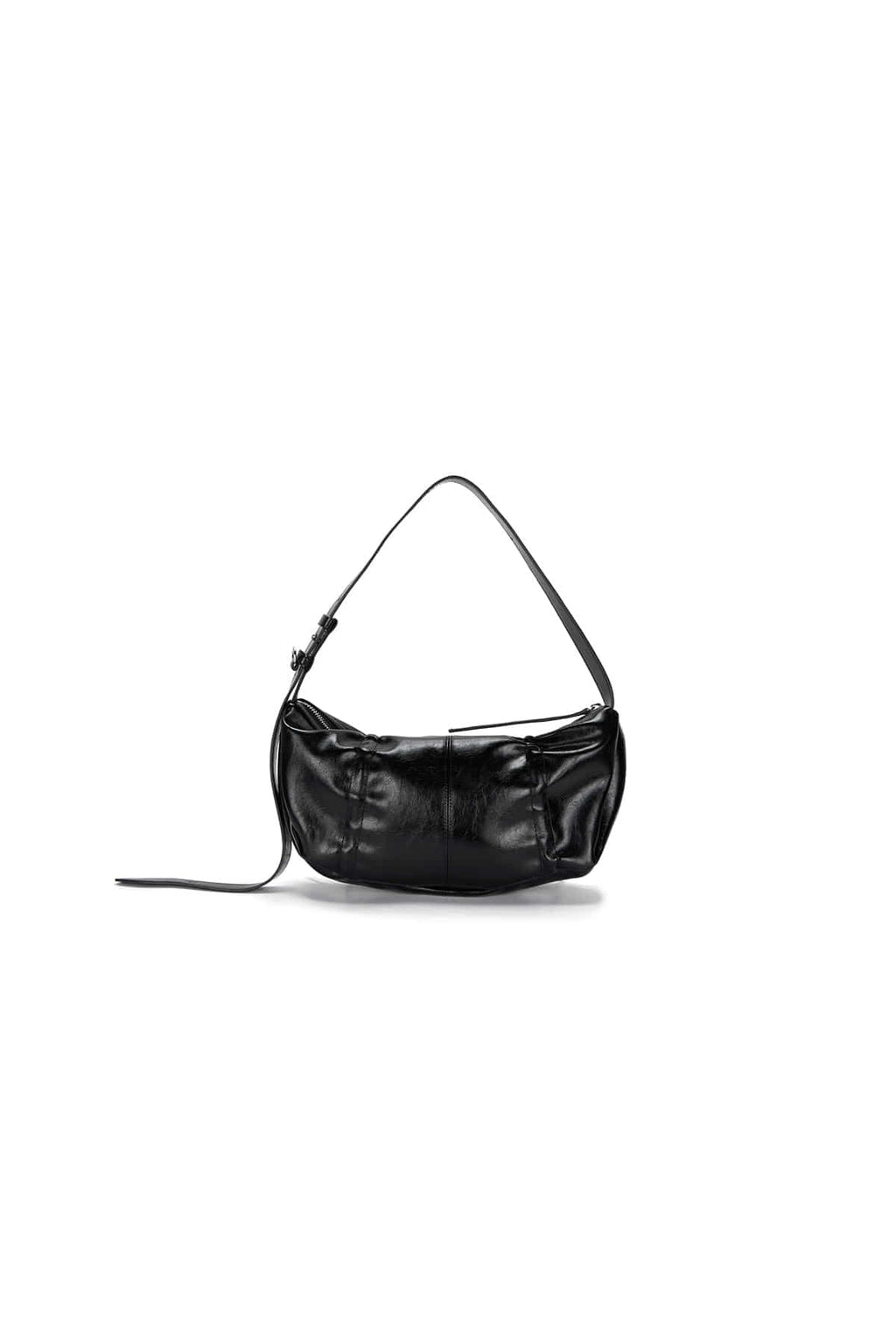 [matinkim] HALF SHIRRING RIBBON ROUND BAG IN BLACK