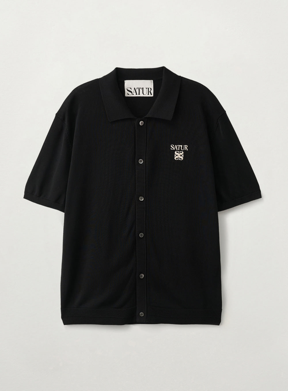 Satur Collar Half Knit Cardigan - Black