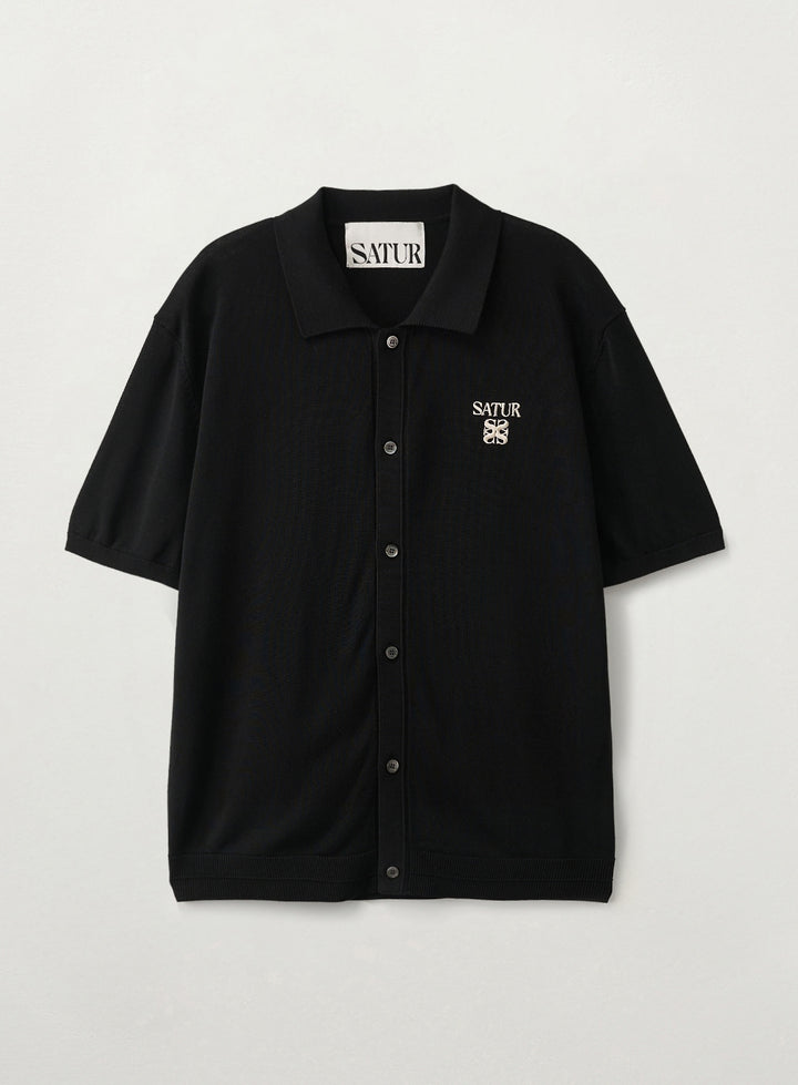 Satur Collar Half Knit Cardigan - Black