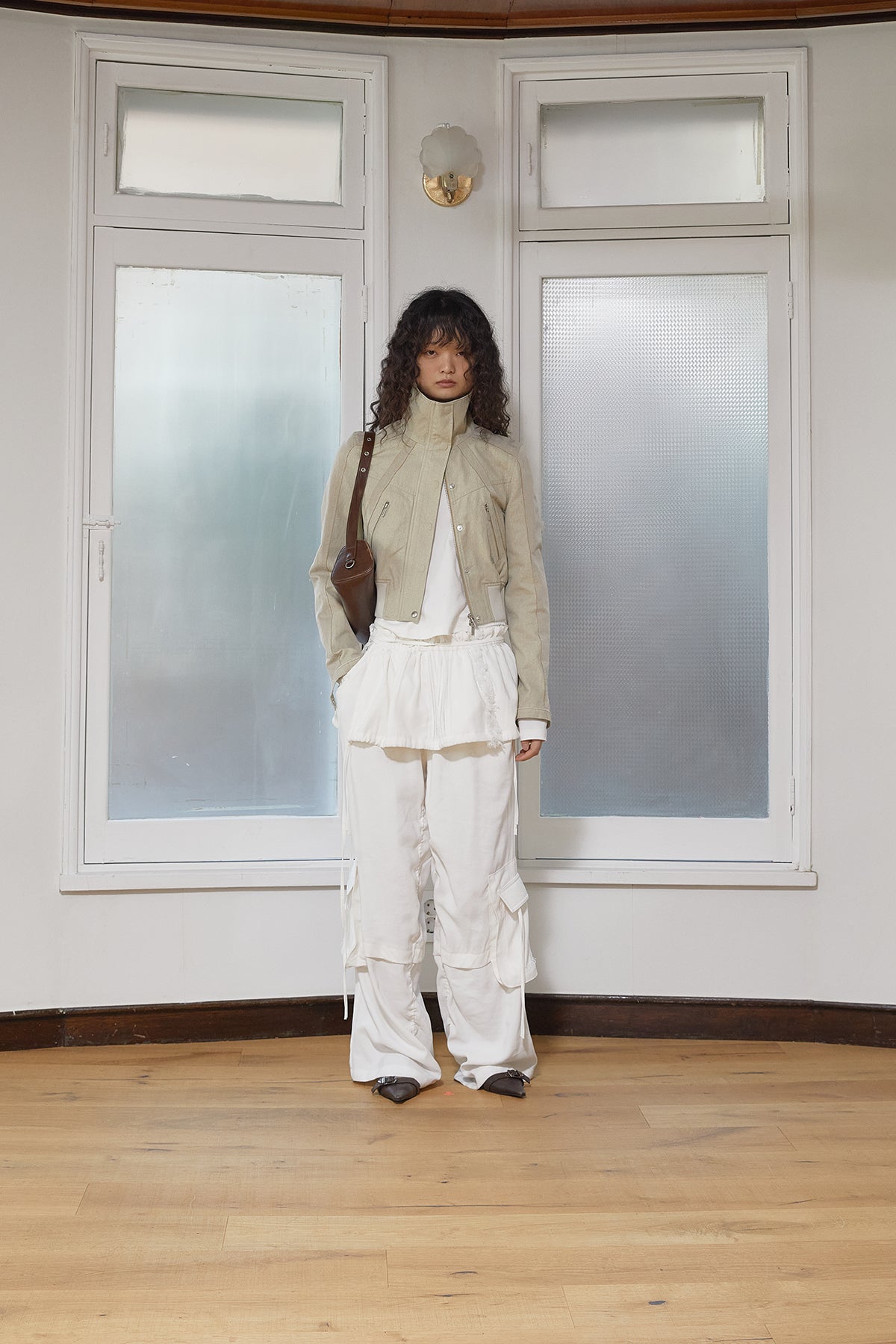 Matinkim Color Mixed Slim Bomber Jumper IN Beige