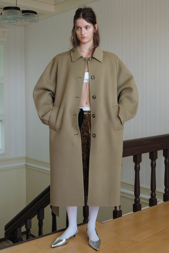 Overdueflair Quilted Lining Handmade Alpaca Coat Olive Beige