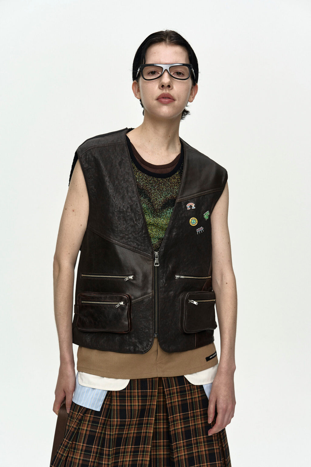 Andersson Bell Back Knit Patchwork Leather Vest