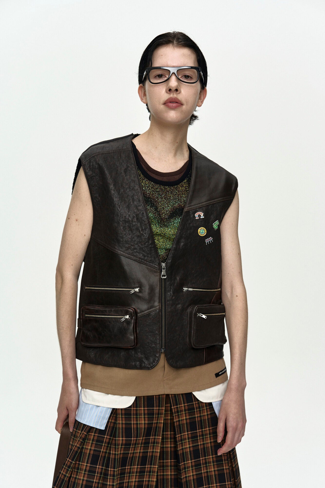 Andersson Bell Back Knit Patchwork Leather Vest