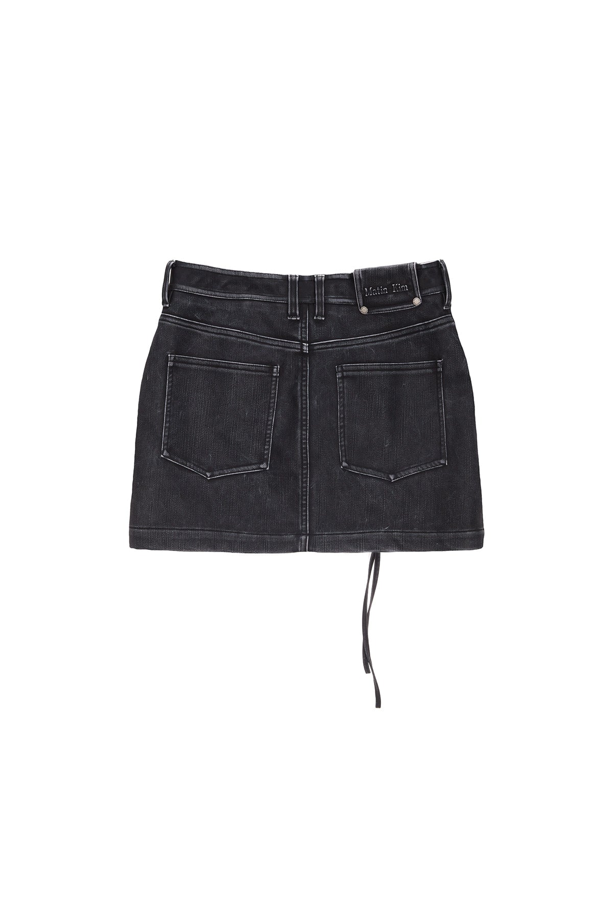 [matinkim] ZIPPER POCKET WASHED LEATHER MINI SKIRT IN NAVY