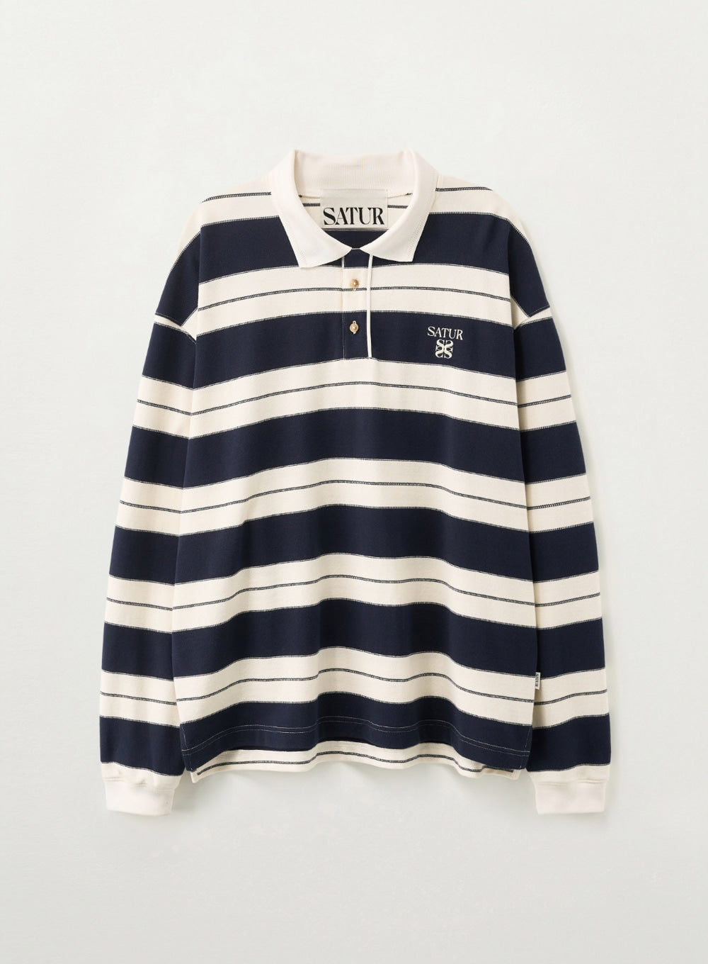 Satur Apero Stripe Pique Long Sleeve - Navy