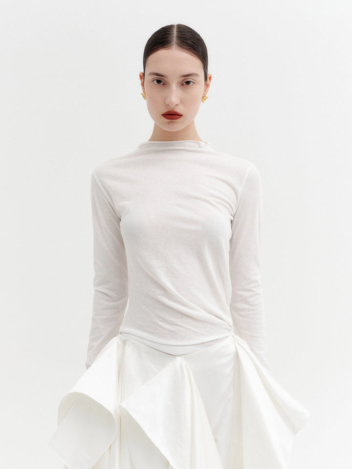 EENK Asymmetric Twist Long-Sleeve T-shirt - White