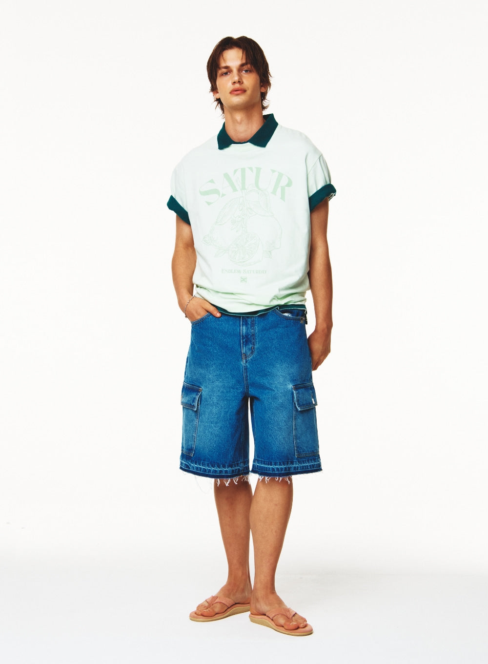 [satur] Cargo Bermuda Denim Shorts - Blue