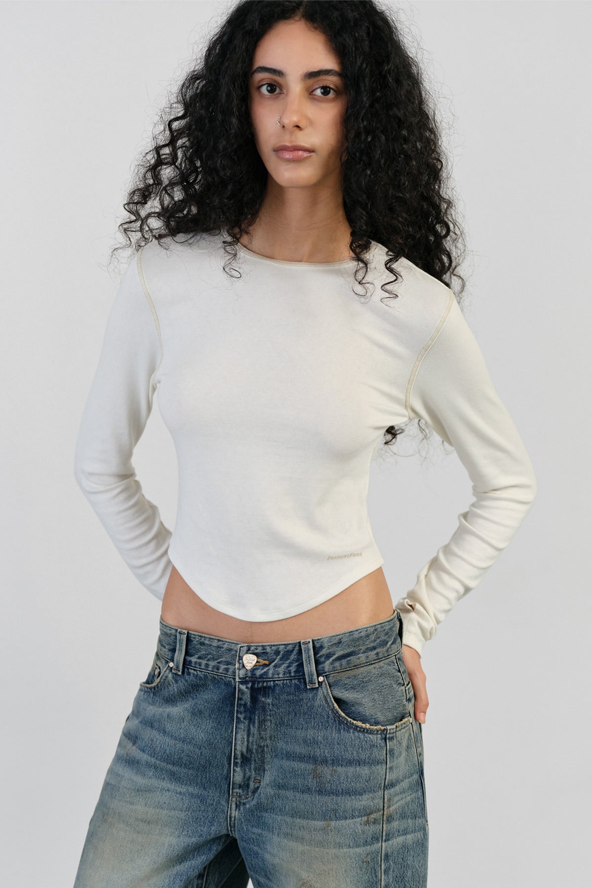 Instantfunk Round Hem Line Tee - Ivory