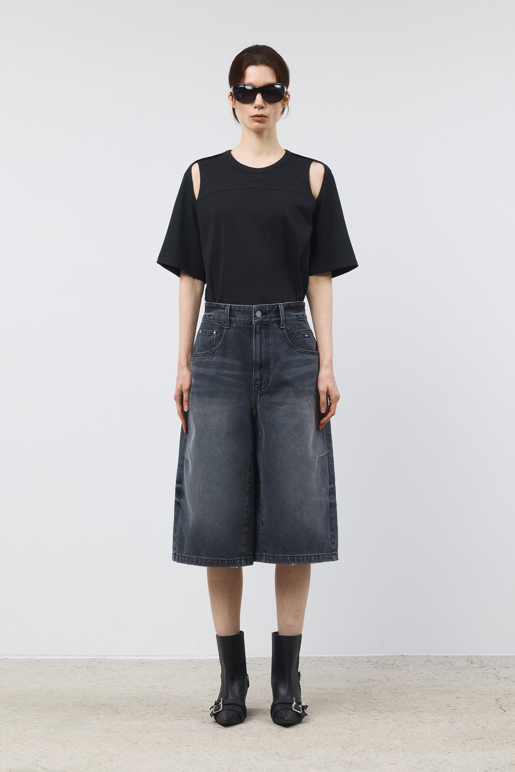 Matinkim Matin Kim Shoulder Hole Half Sleeve Top IN Black