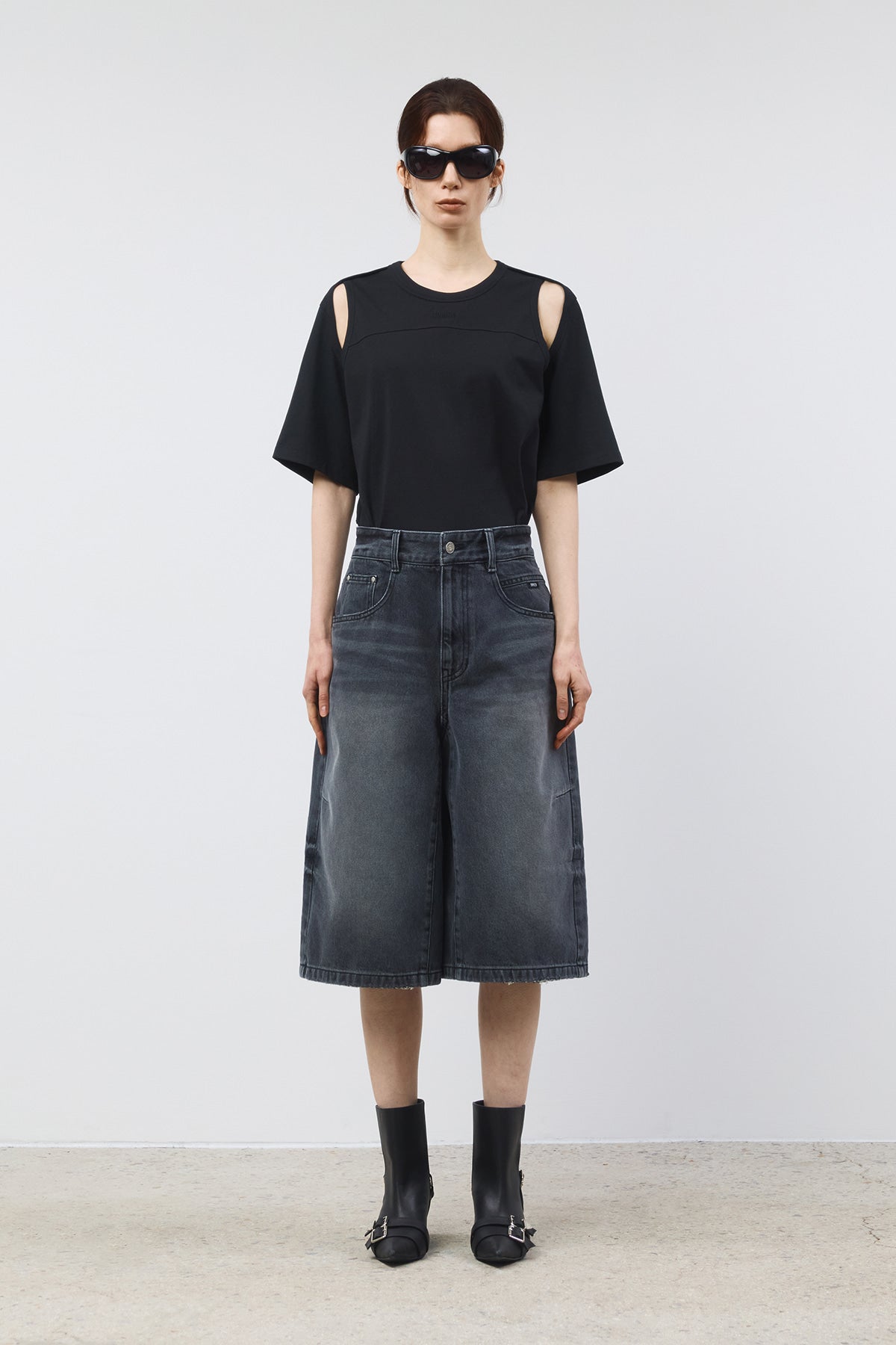 Matinkim Matin Kim Shoulder Hole Half Sleeve Top IN Black