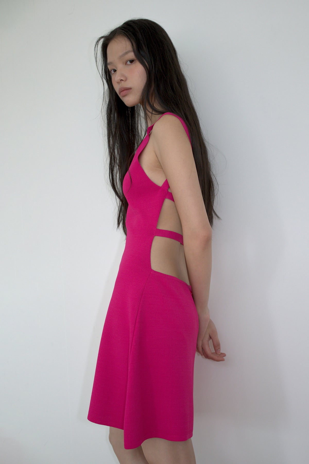Overdueflair Backless Knit Dress Magenta