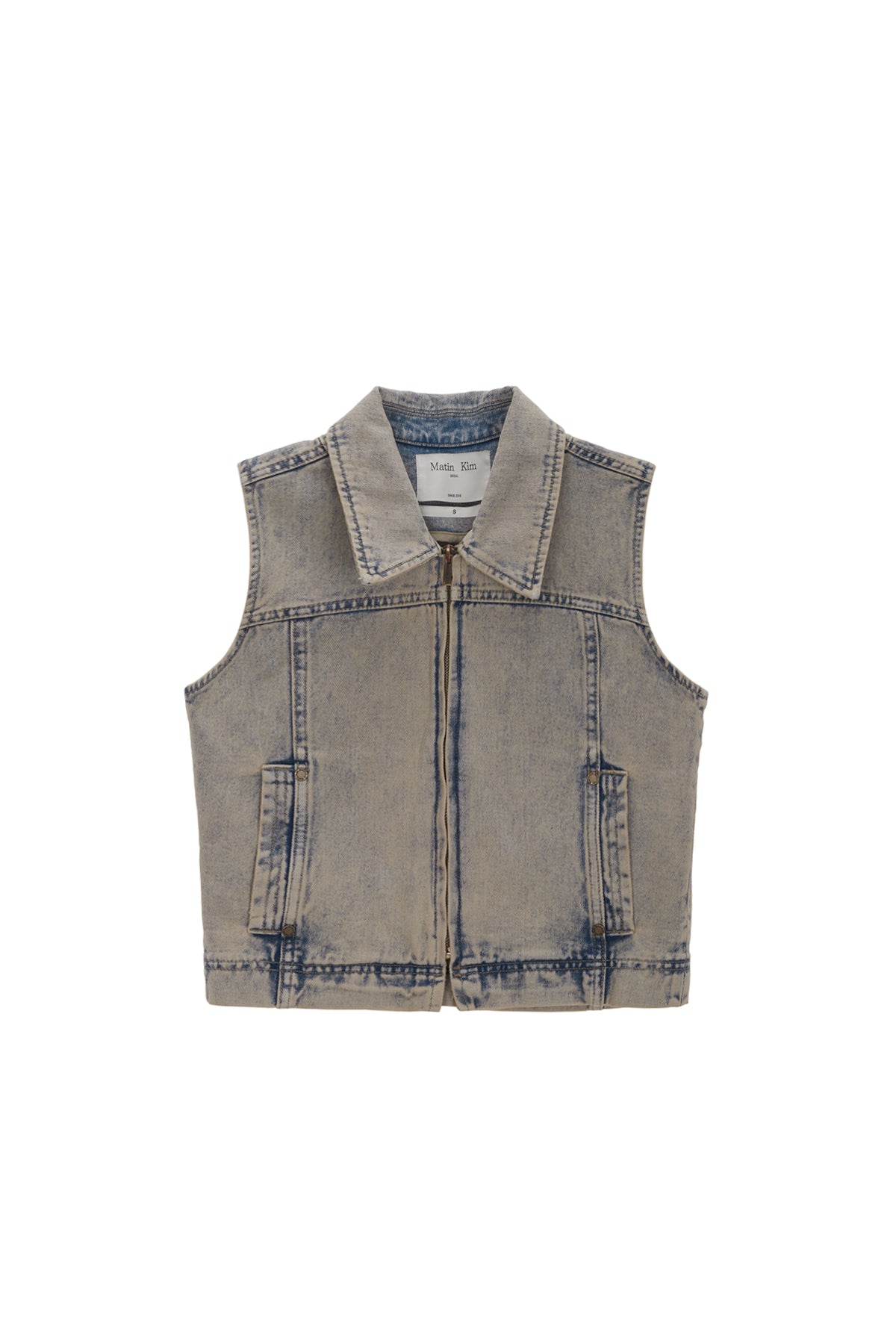 Matinkim Slim Zip UP Denim Vest IN Beige