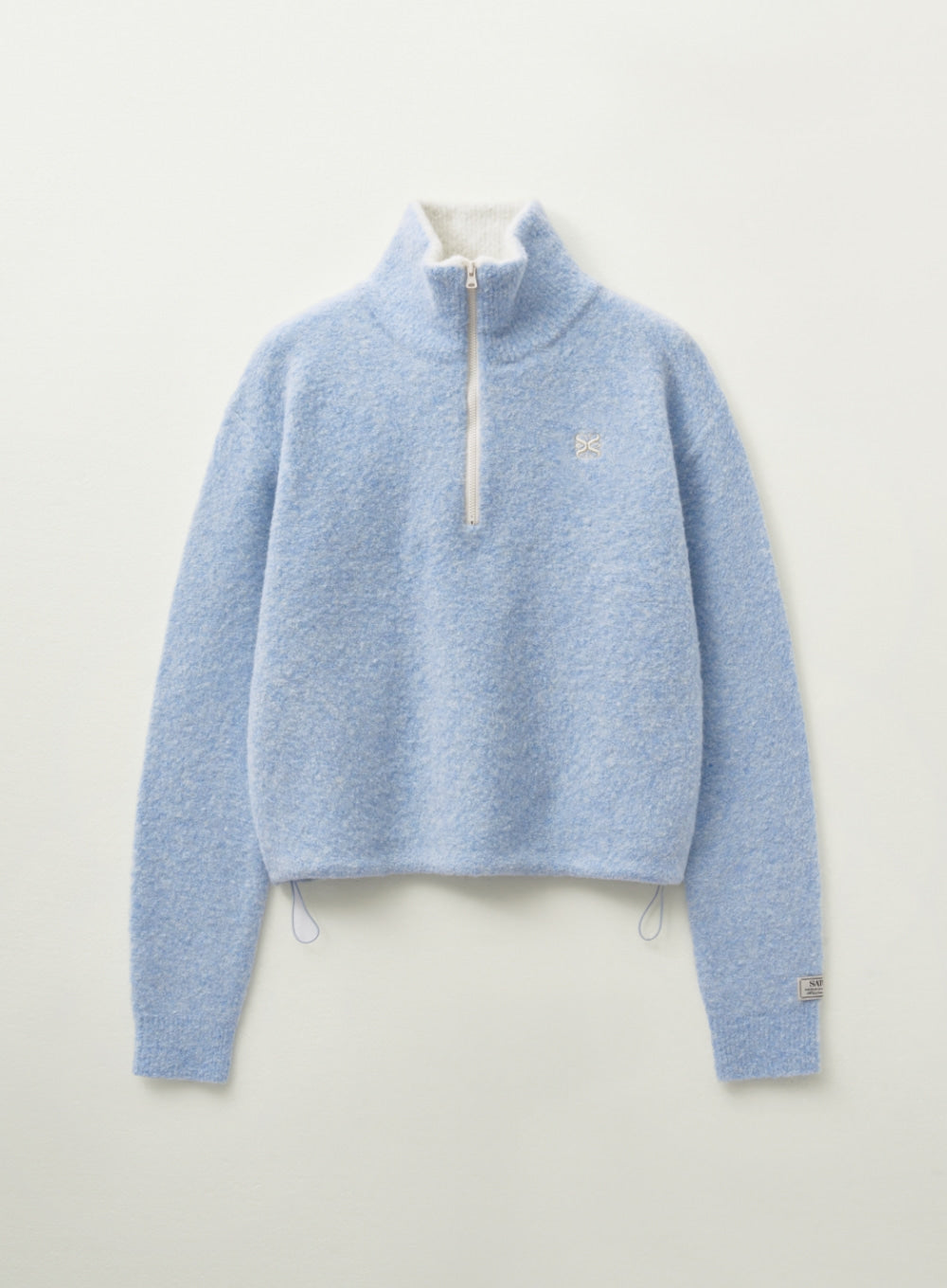 [satur] (W) Crop Half Neck Fleece Knit Zip-up - Sky Blue