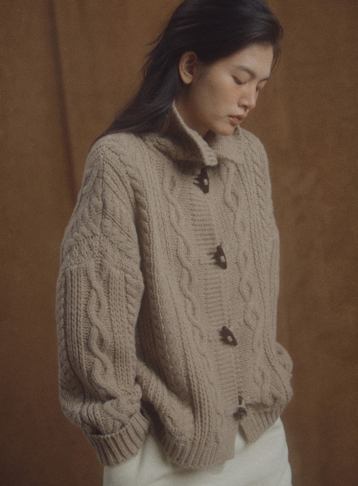 Mango Maniplease Toto Cable Cardigan Brown