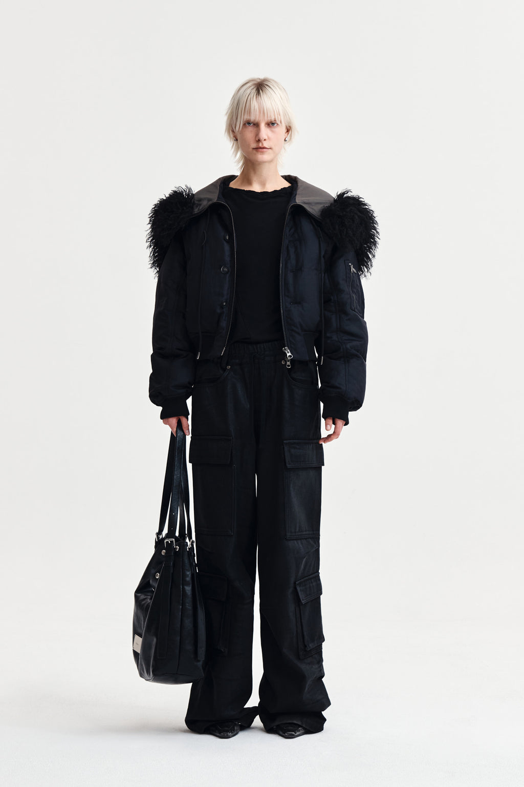 Matinkim Coating Cargo Denim Pants IN Black