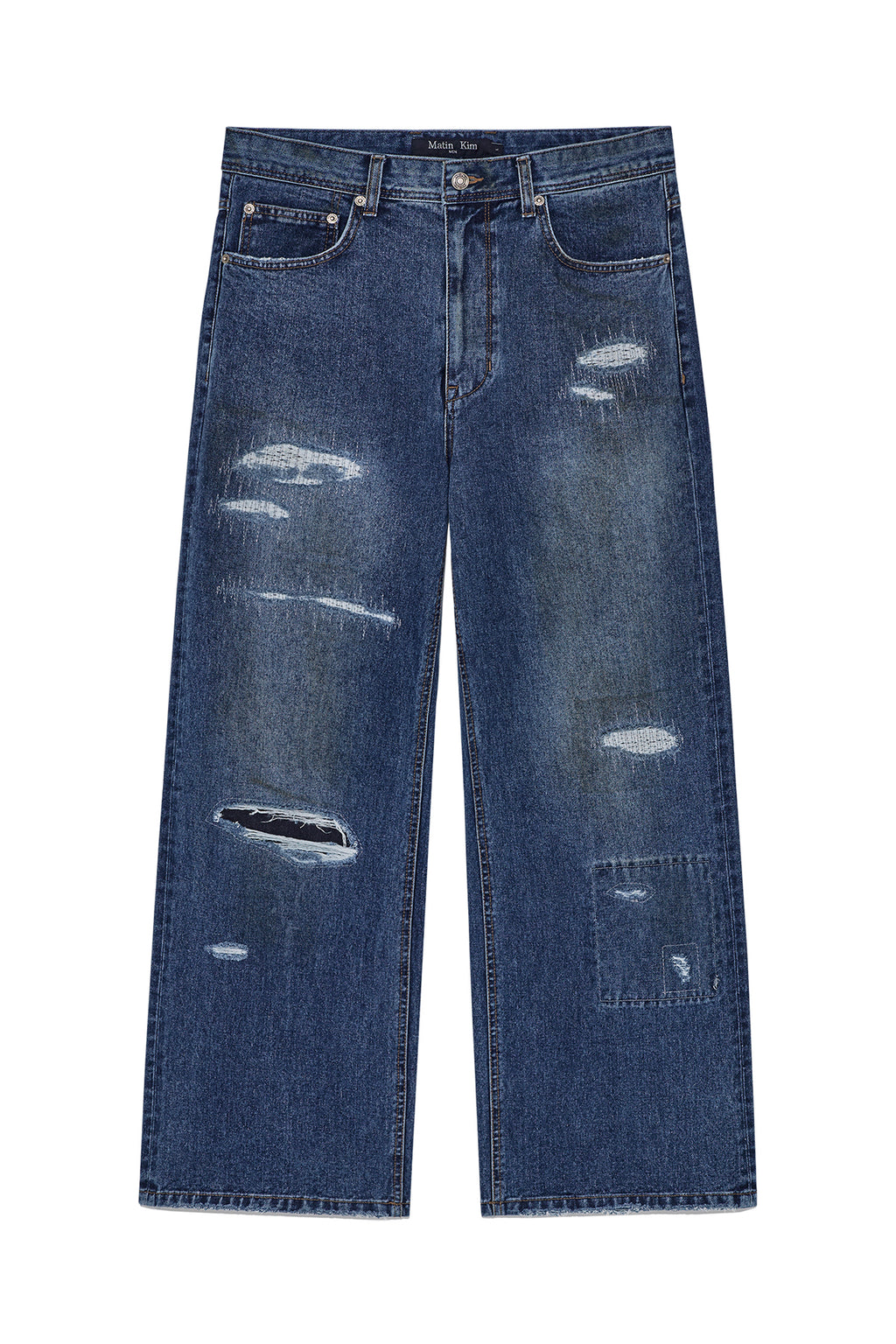 Matinkim Destroyed Vintage Wide Denim Pants For Men IN Blue