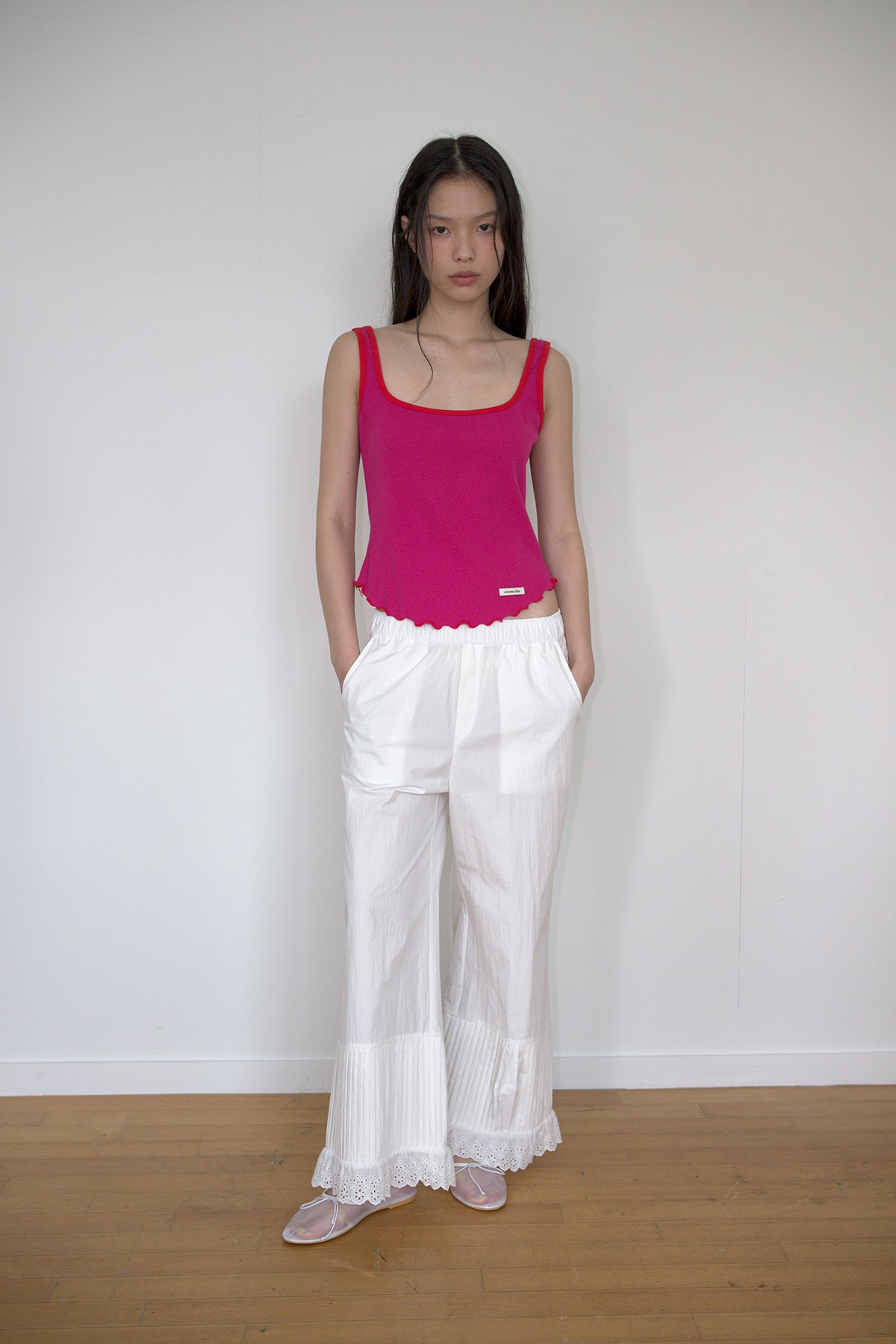 Overdueflair Ribbed Square Neck Sleeveless Magenta