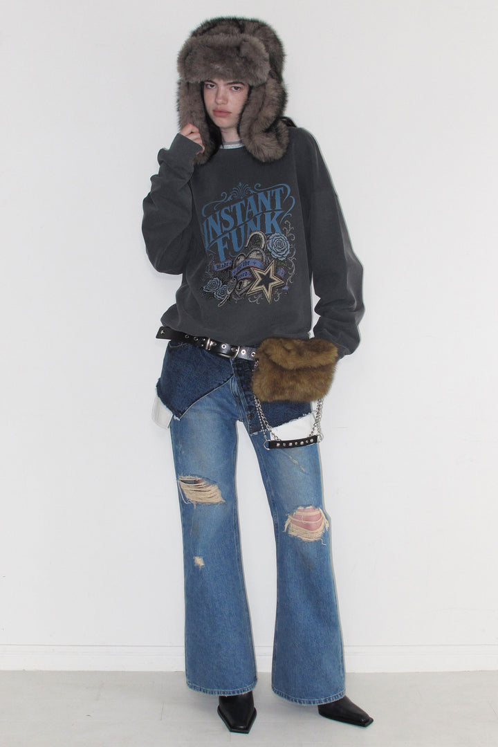 Instantfunk Destroyed Bootcut Denim - Blue