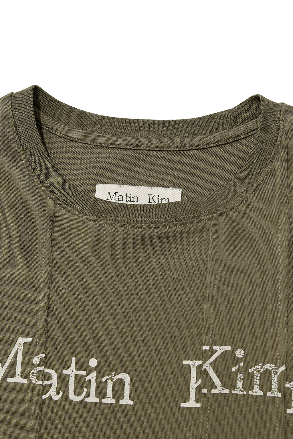 [matinkim] UNBALANCE TYPO LOGO CROP TOP IN KHAKI