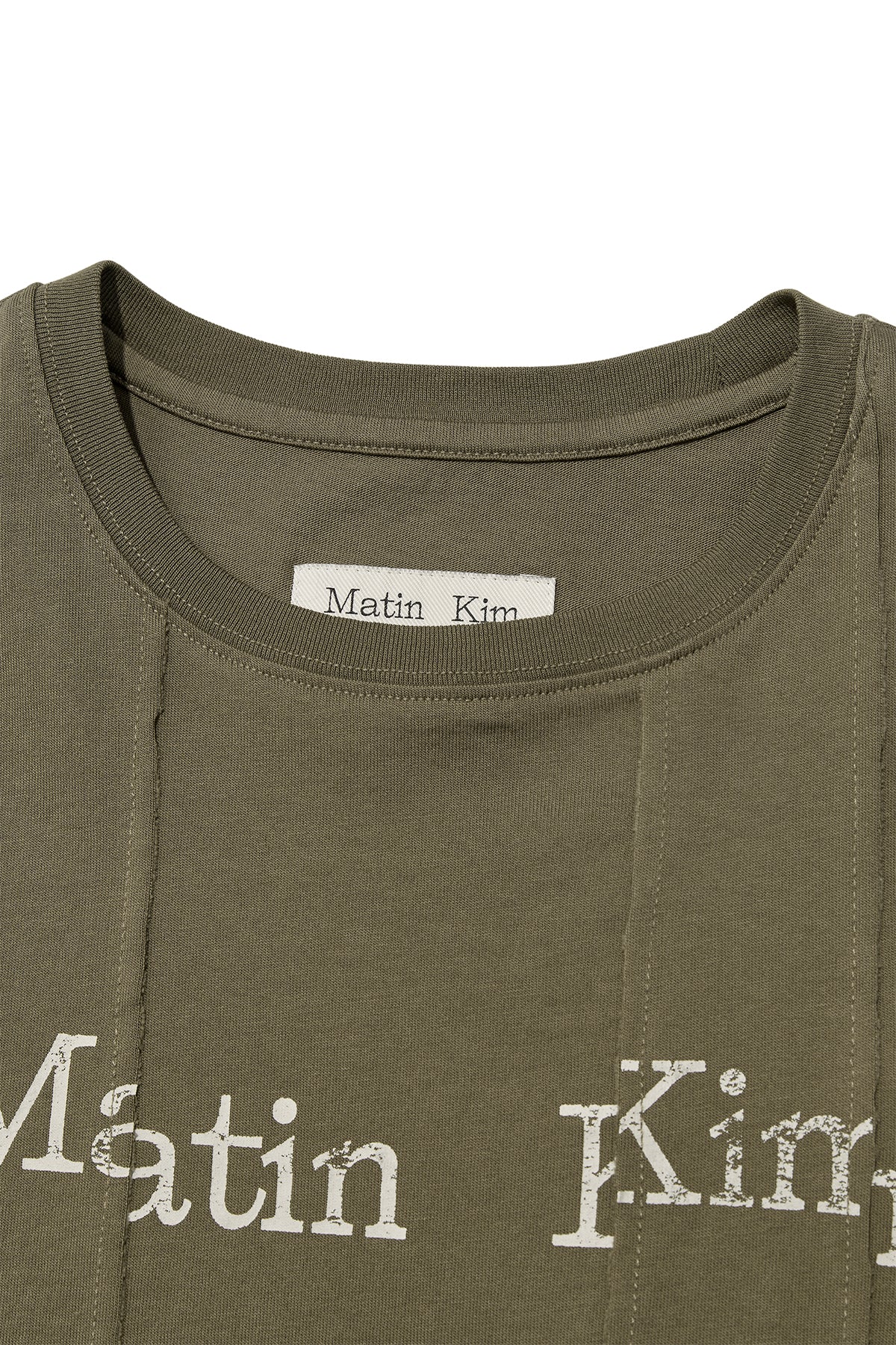 Matinkim Unbalance Typo Logo Crop Top IN Khaki