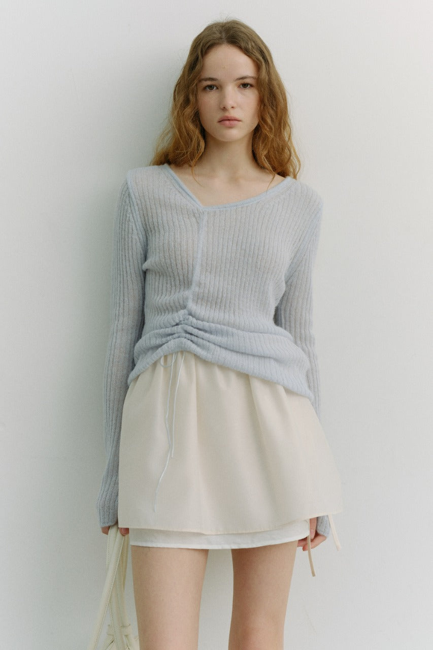 Dunst 2-Way Shirring Knit Top Soft Blue