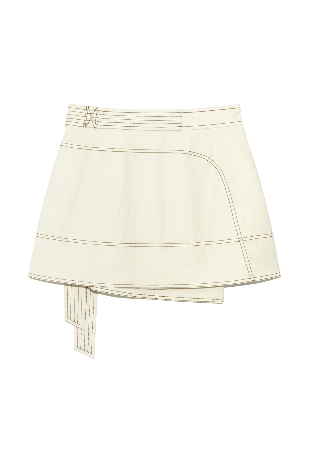 [matinkim] STITCH POINT BELTED WRAP SKIRT IN LIGHT BEIGE