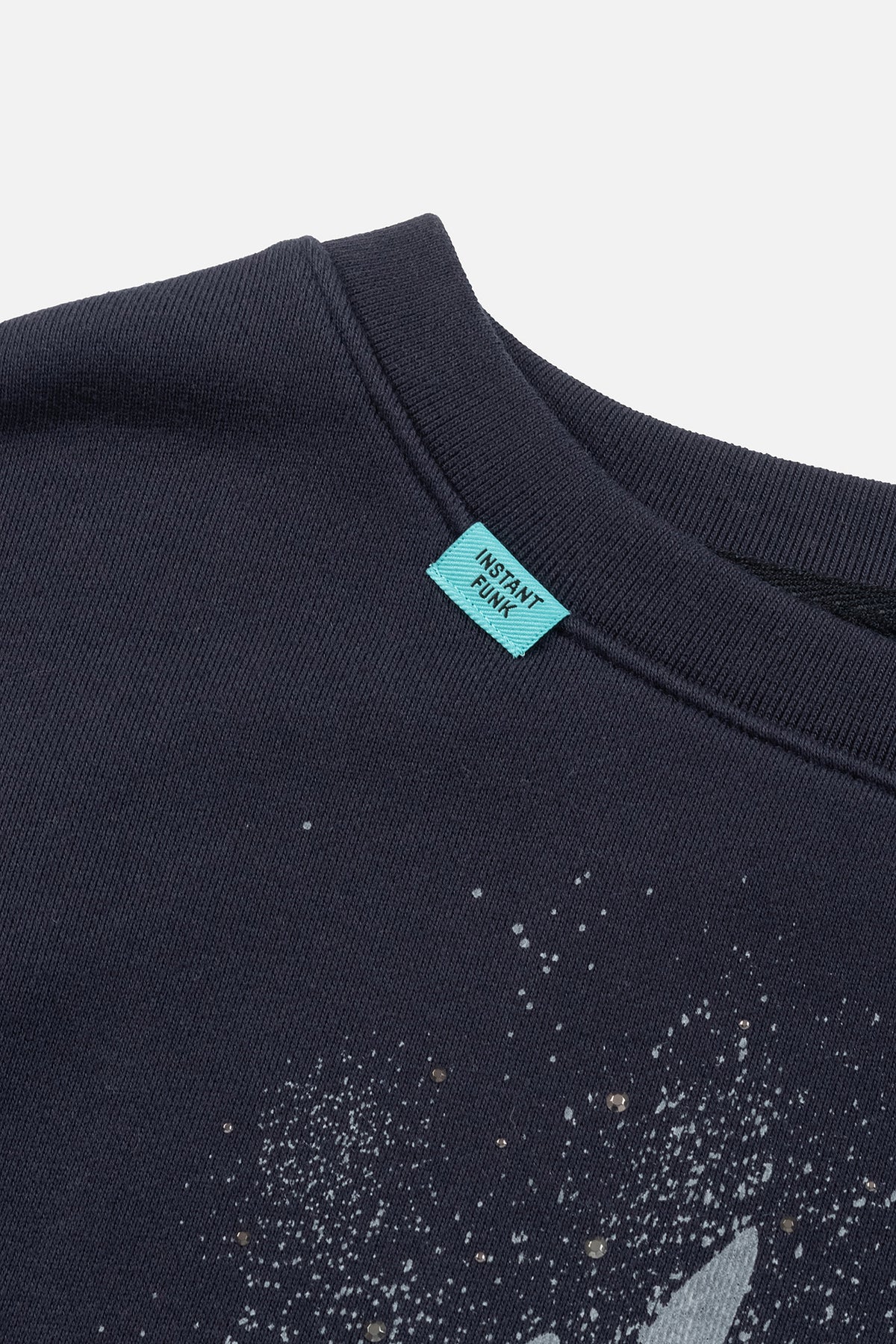 Instantfunk Graphic Scoop Neck Off Shoulder Sweatshirts - Navy