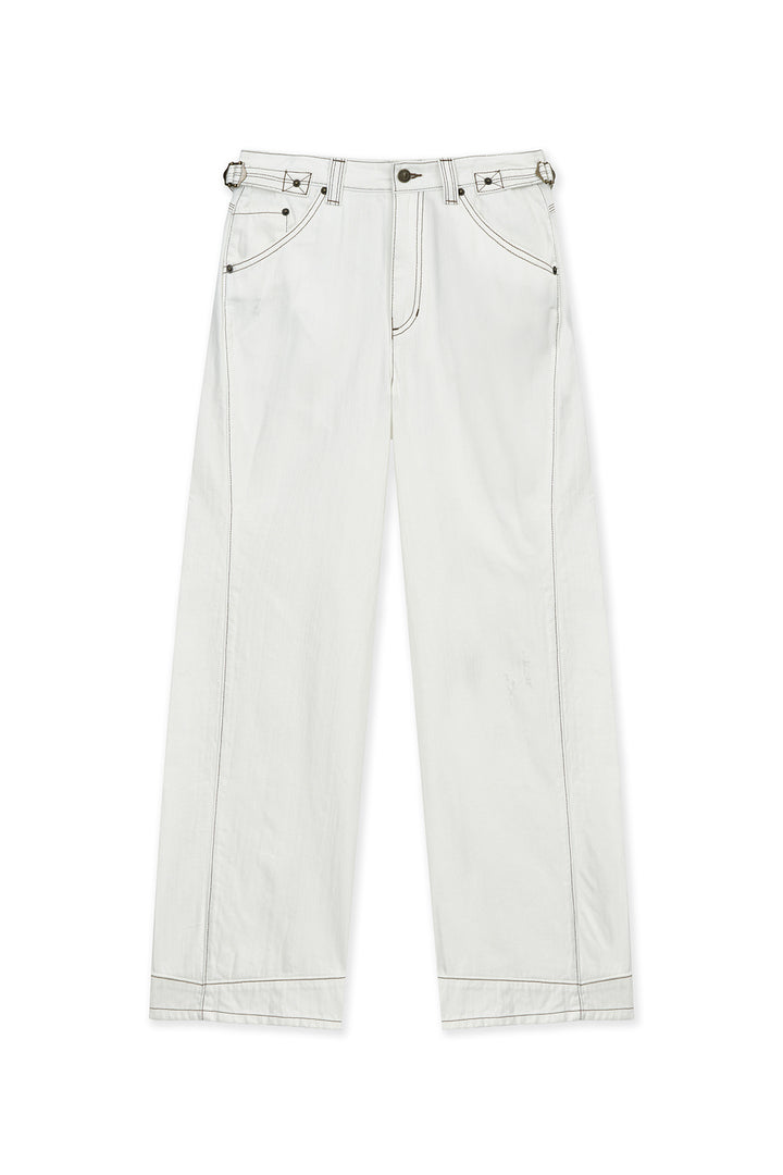 Matinkim Waist Buckle Stitch Point Twill Denim Pants IN Ivory