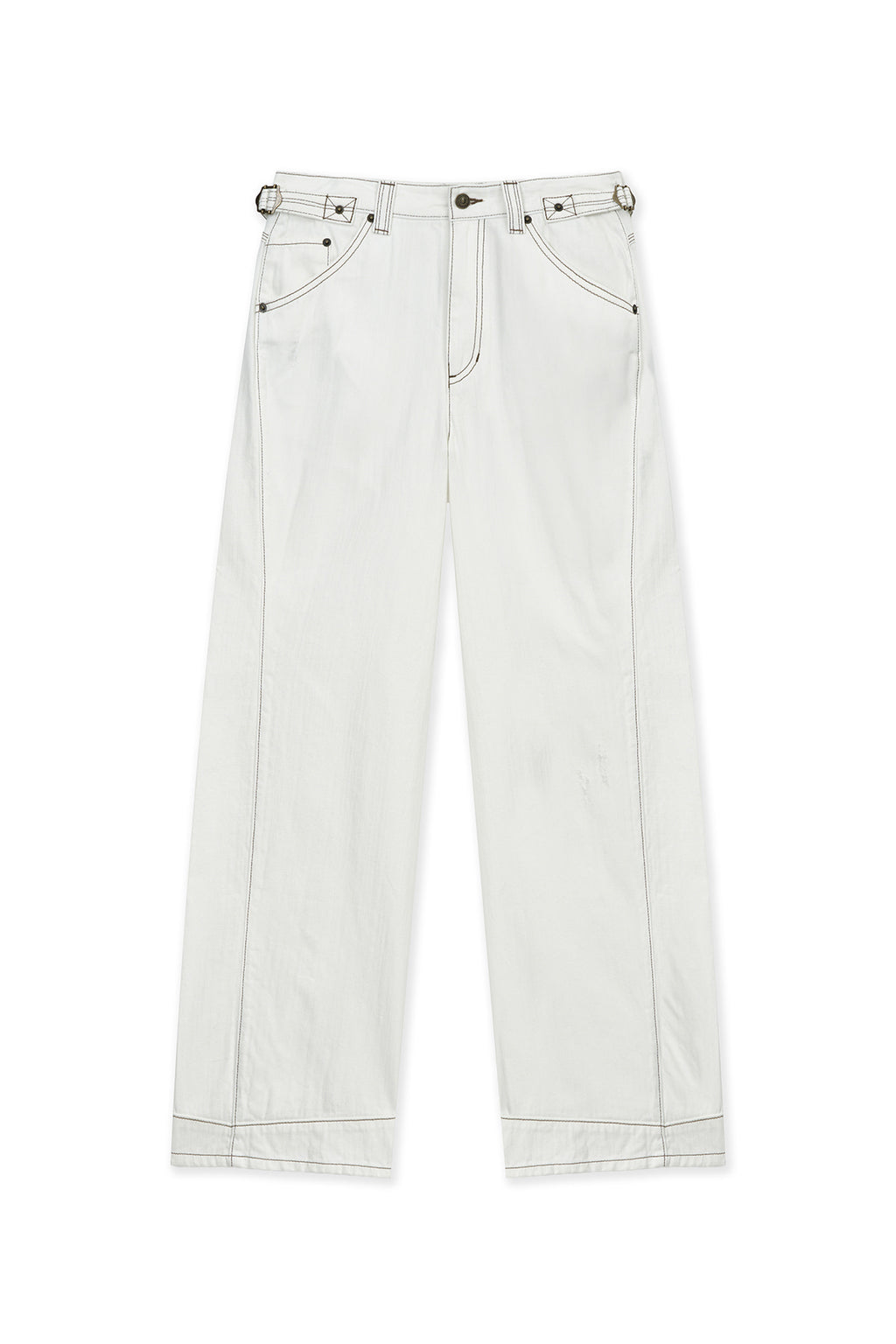 Matinkim Waist Buckle Stitch Point Twill Denim Pants IN Ivory