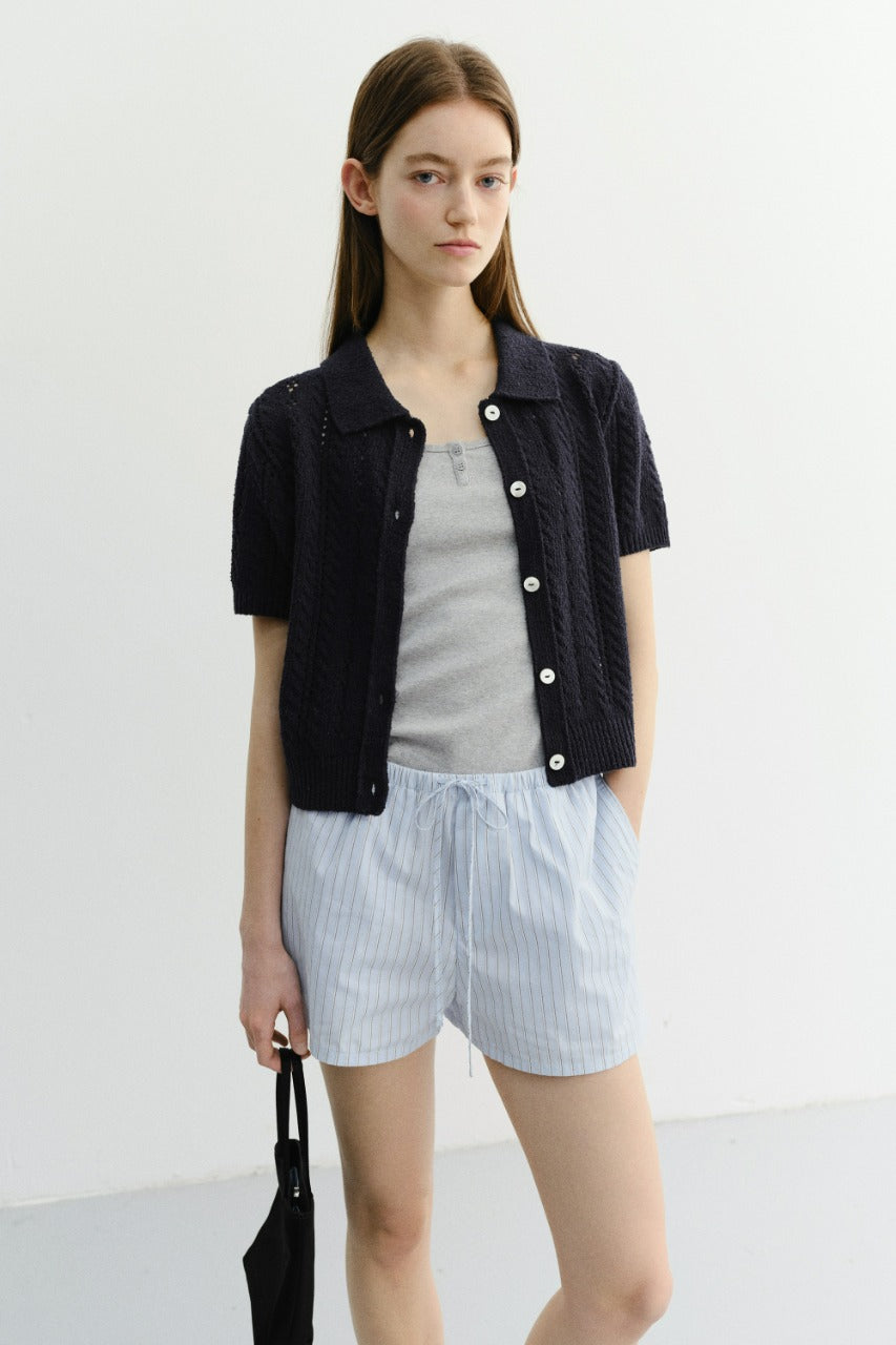 Dunst Collared Half Sleeve Cardigan Navy