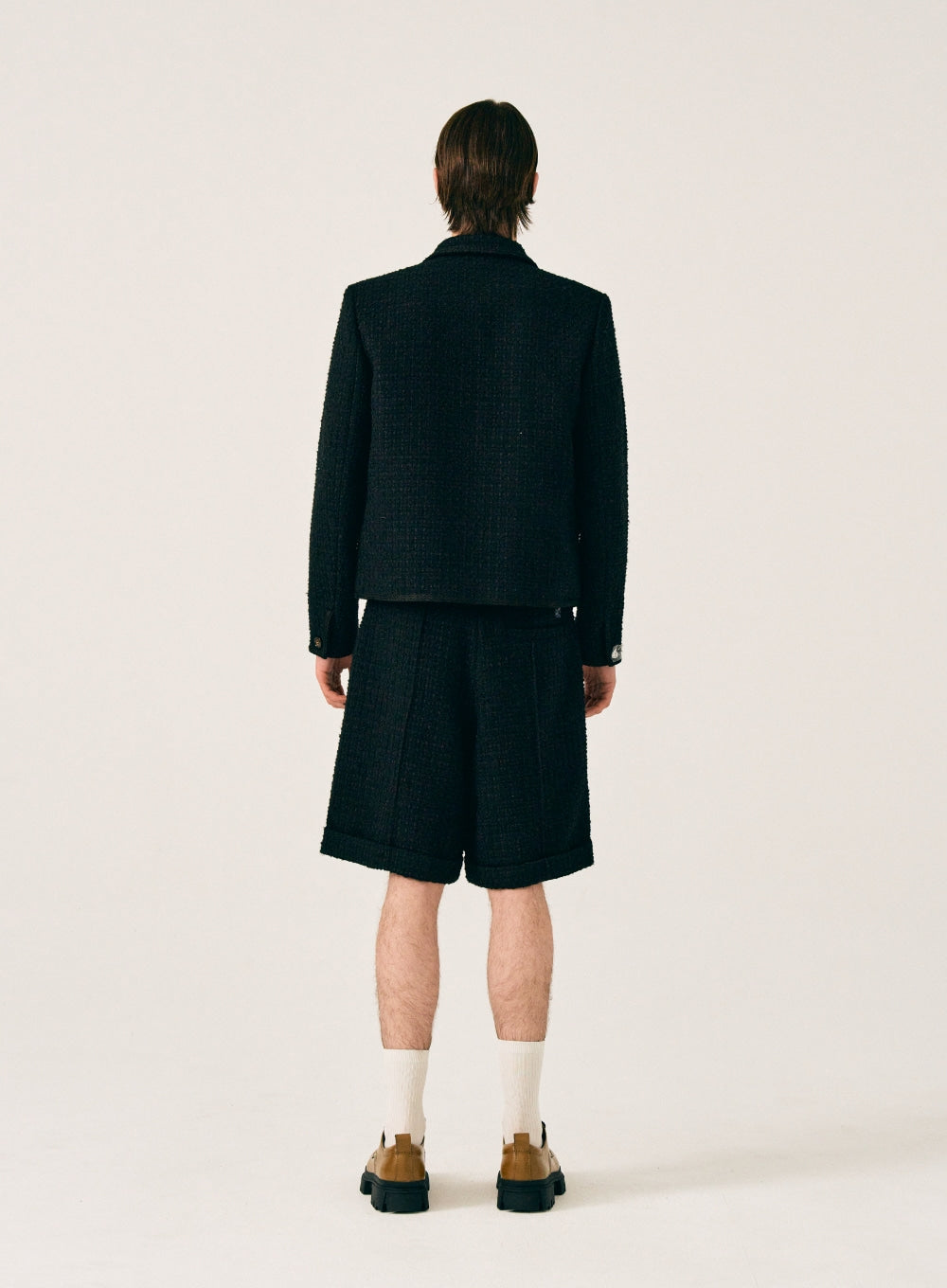 [satur] Aachen Wool Blend Tweed Half Pants - Resort Black