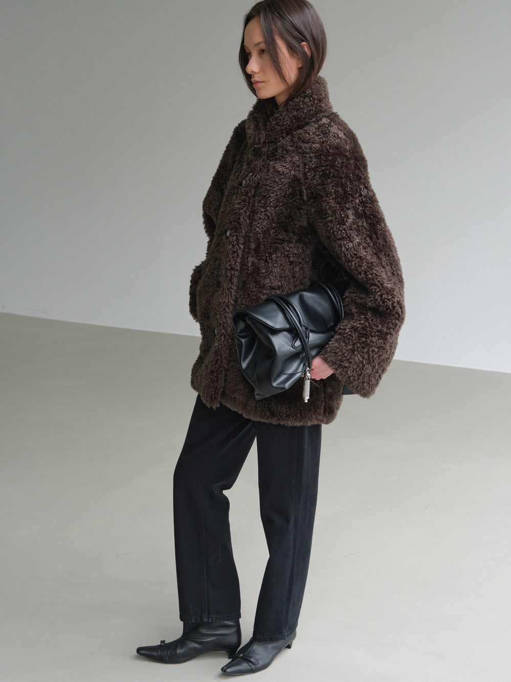 Low Classic Toggle Curly Fur Half Coat Charcoal