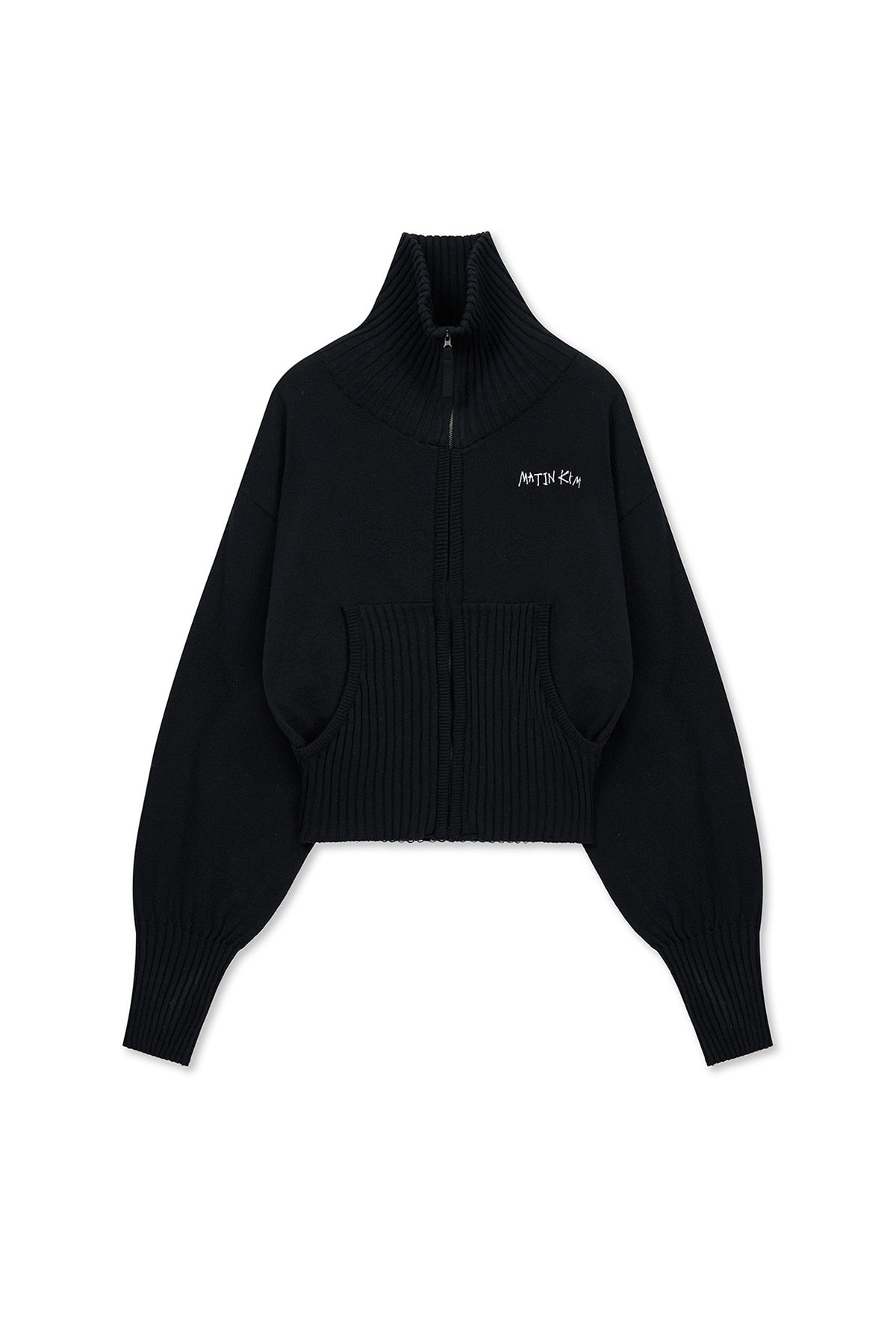 Matinkim High Neck Embroidered Logo Zip UP For Women IN Black