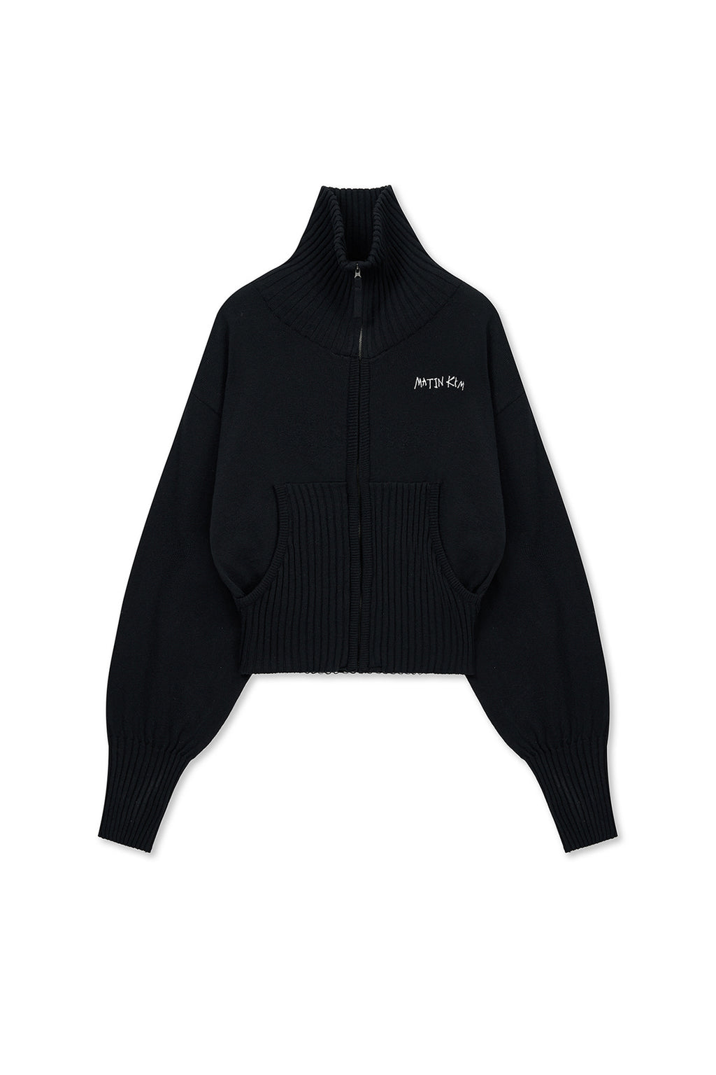 Matinkim High Neck Embroidered Logo Zip UP For Women IN Black