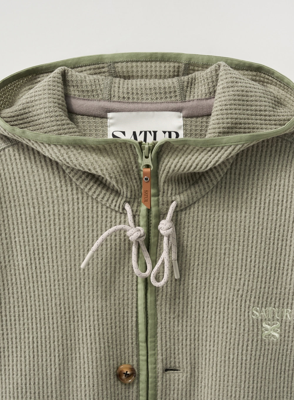 [satur] Light Weight Fleece Hood Zip-up - Sage Green