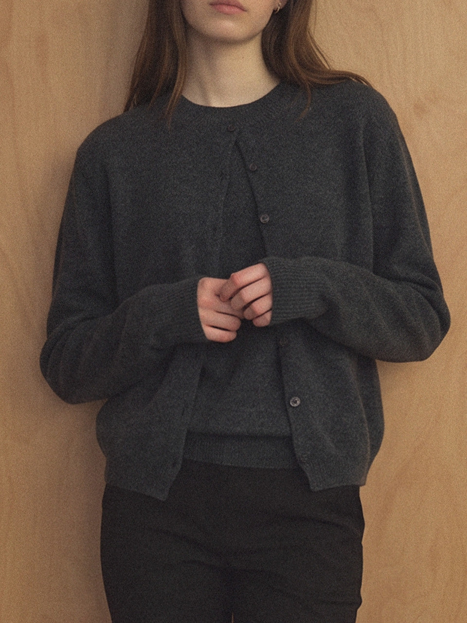 Tillidie Cashmere Blended Wool Cardigan Charcoal