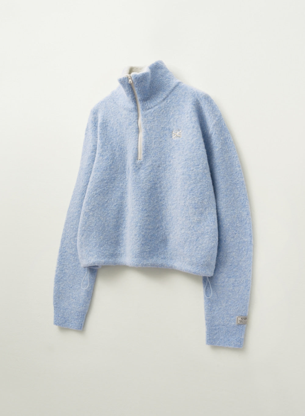 [satur] (W) Crop Half Neck Fleece Knit Zip-up - Sky Blue