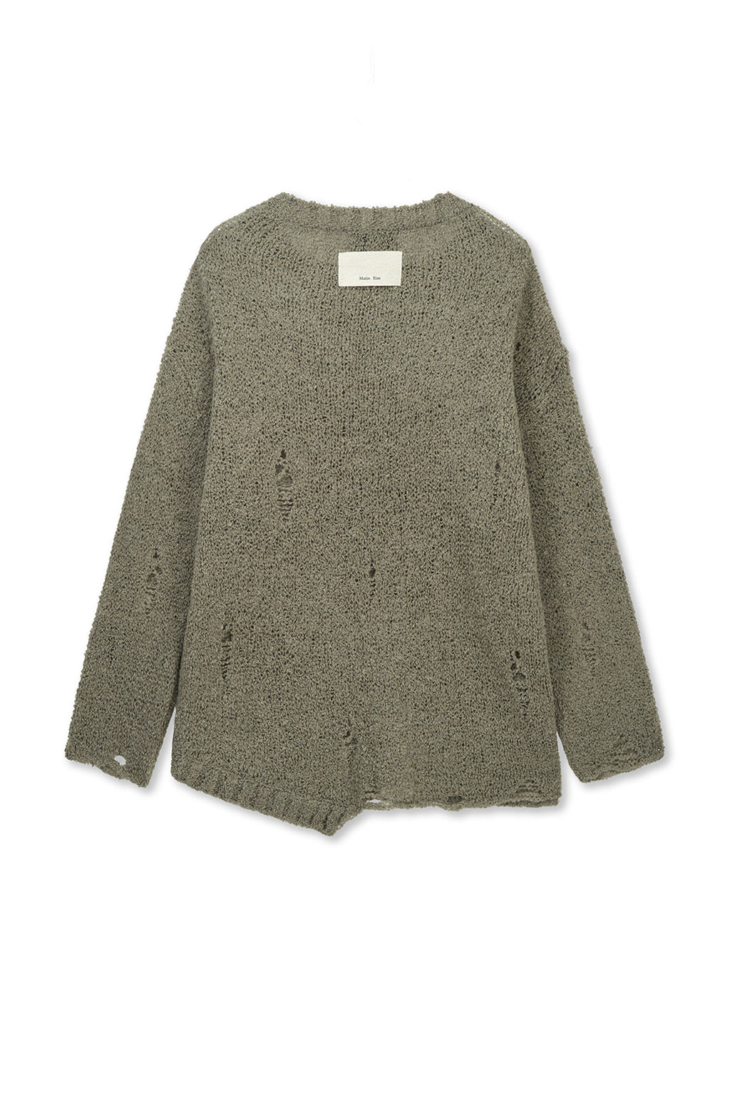 Matinkim Asymmetric Damaged Knit Pullover IN Khaki