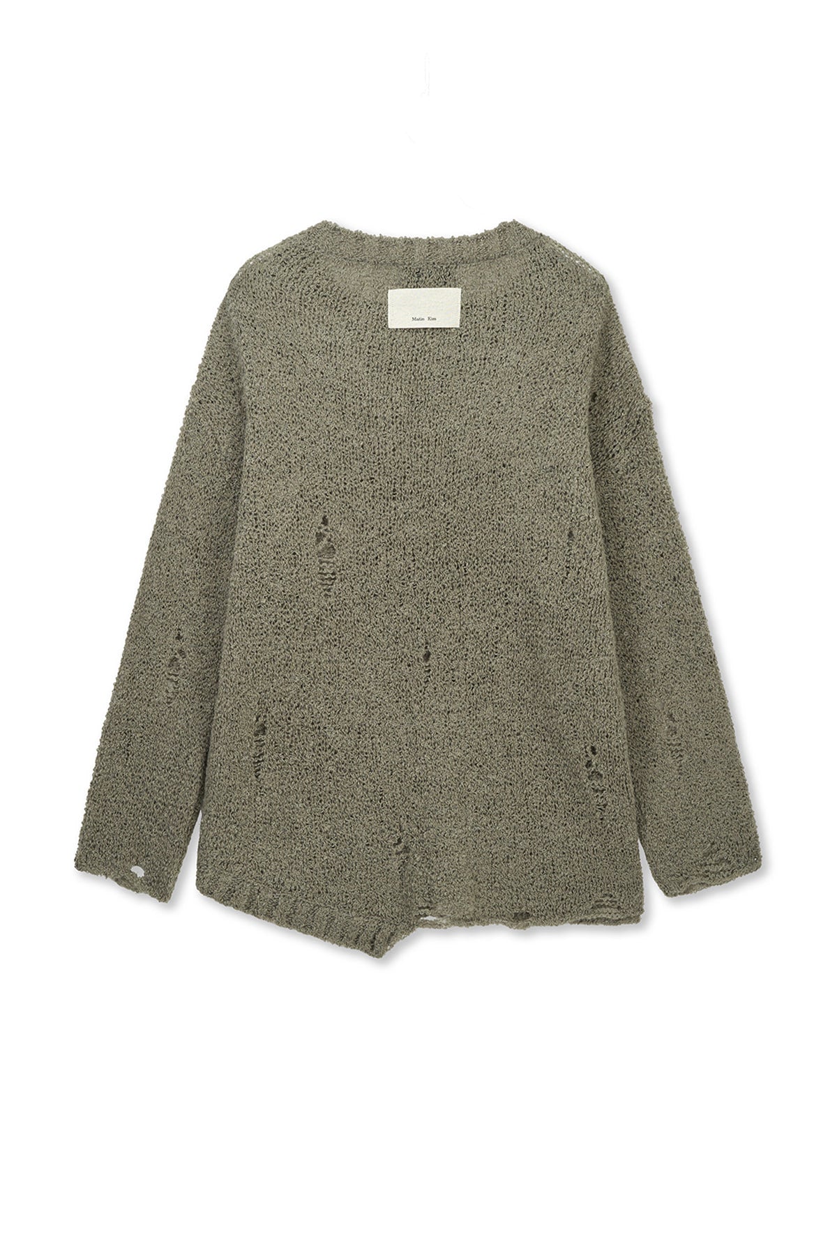 Matinkim Asymmetric Damaged Knit Pullover IN Khaki
