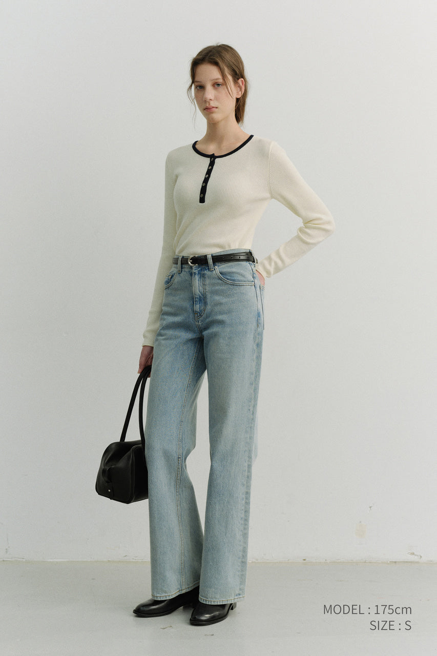 Dunst Buttoned Round-Neck Knit Top Cream