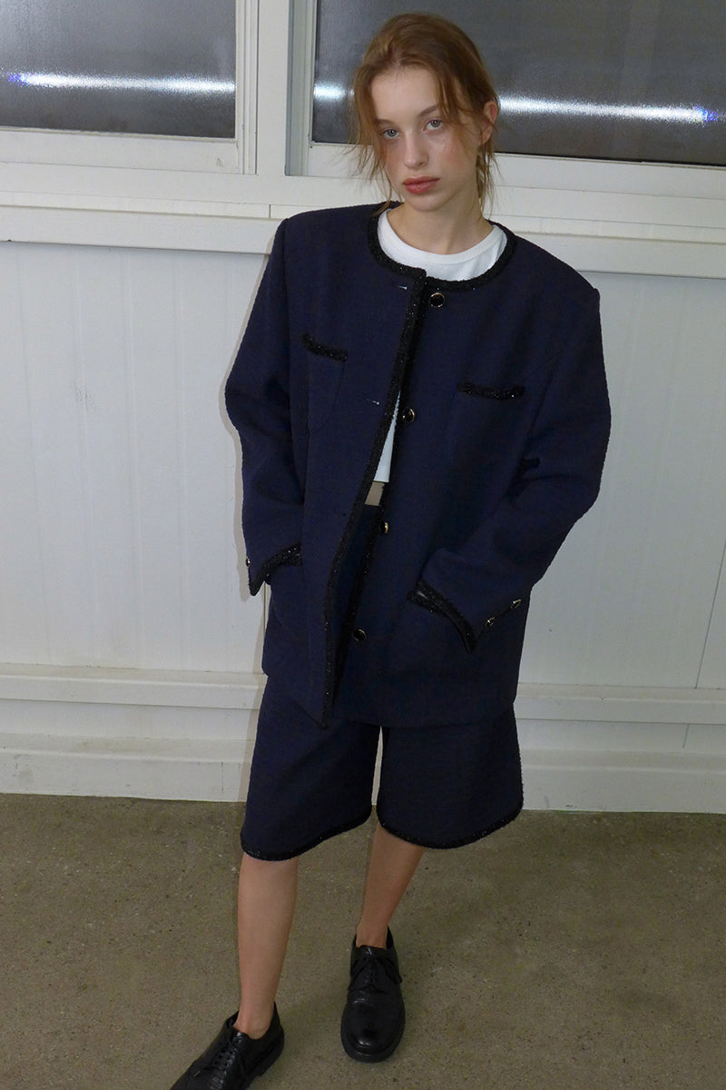 Overdueflair Attitude Over Tweed Bermuda Pants Navy