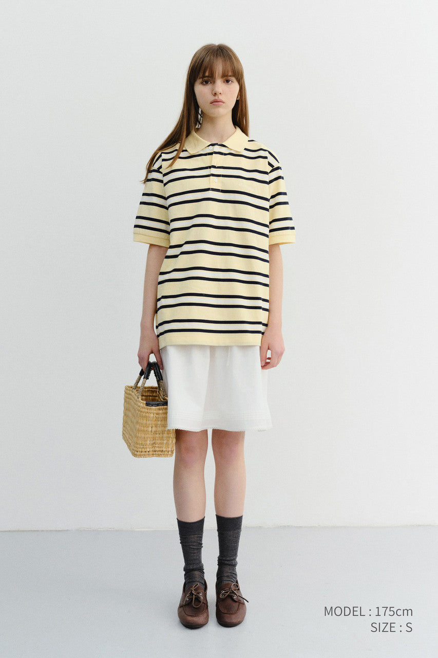Dunst Unisex Striped Polo Shirt Lemon