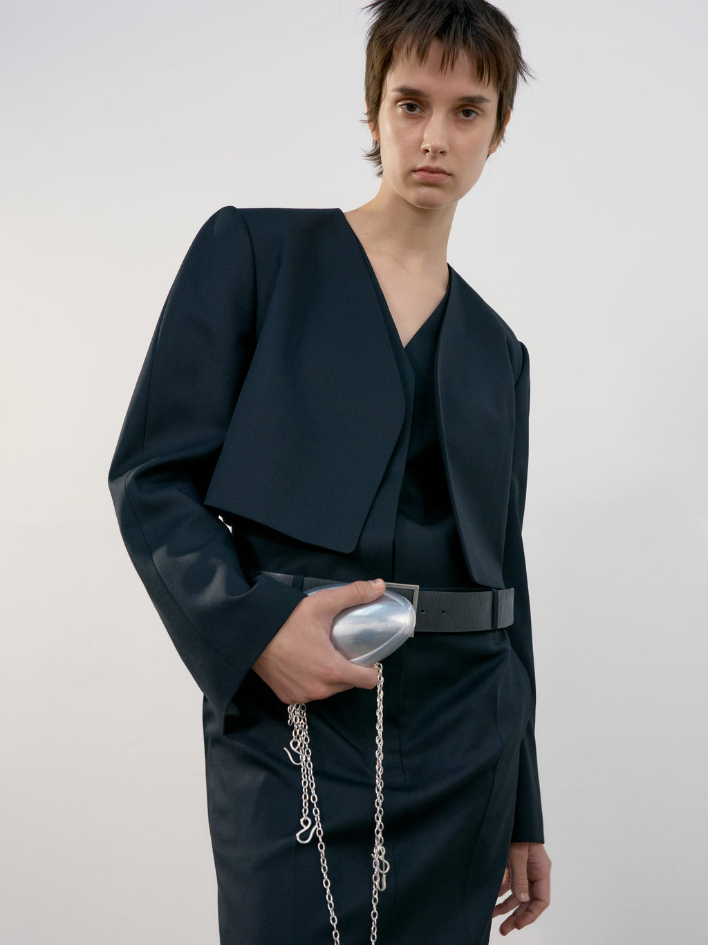 [Low Classic] Collarless Short Jacket_Black