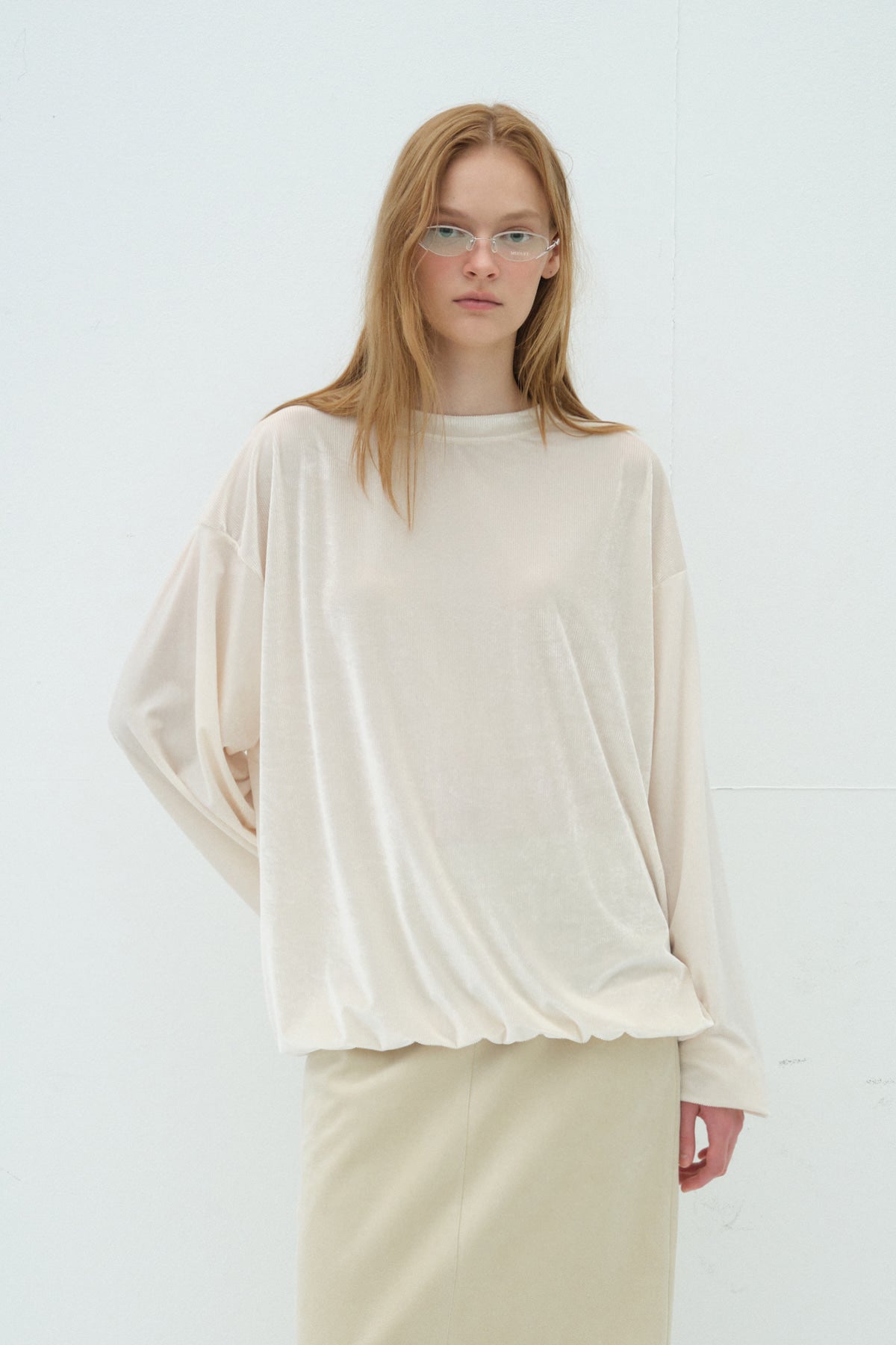 Overdueflair Glow Loose Fit Velvet T-Shirt Ivory