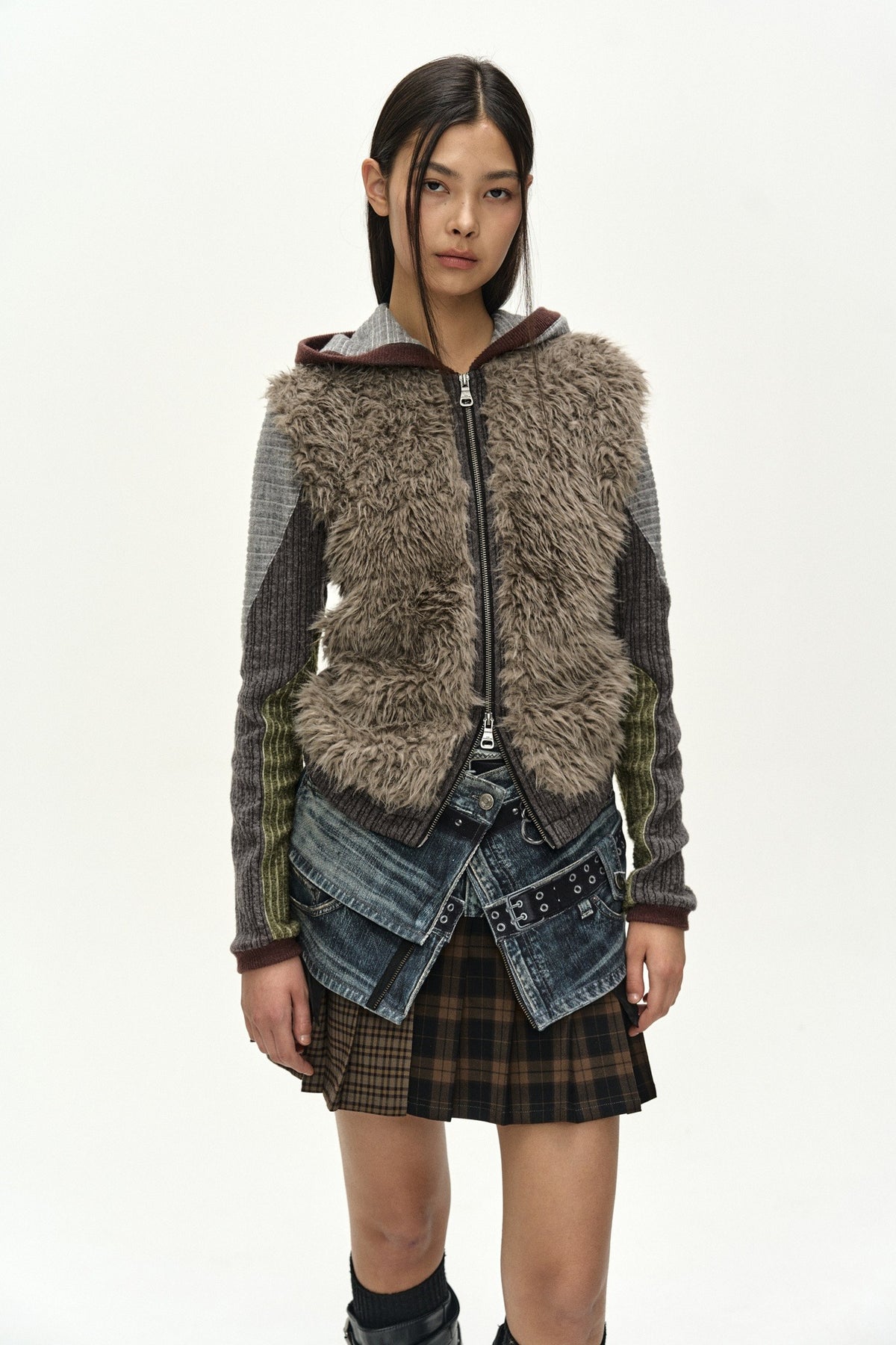 Andersson Bell Fur Color-Blocked Hooded Zip-UP